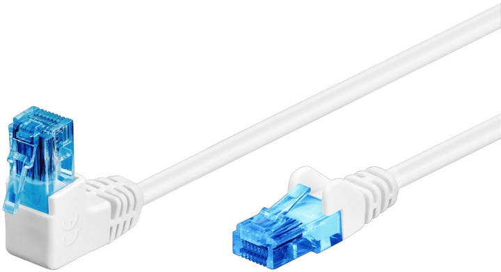 Goobay Netværkskabel CAT 6A vinklet 1x 90°, U/UTP, hvid kobberbeklædt aluminiumleder (CCA), snaplås på toppen, 0.5 m i gruppen COMPUTERTILBEHØR / Kabler og adaptere / Netværkskabler / Cat6 hos TP E-commerce Nordic AB (C42767)