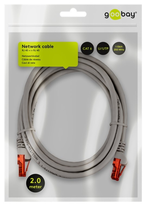 Goobay Netværkskabel CAT 6, U/UTP, grå kobberbeklædt aluminiumleder (CCA), 2 m i gruppen COMPUTERTILBEHØR / Kabler og adaptere / Netværkskabler / Cat6 hos TP E-commerce Nordic AB (C43465)