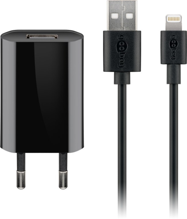 Goobay Apple Lightning laddningssats (5 W) Strömförsörjning med Apple Lightning-kabel 1 m (svart) i gruppen SMARTPHONES & TABLETS / Opladere og kabler / Vægoplader / Vægoplader Lightning hos TP E-commerce Nordic AB (C43979)