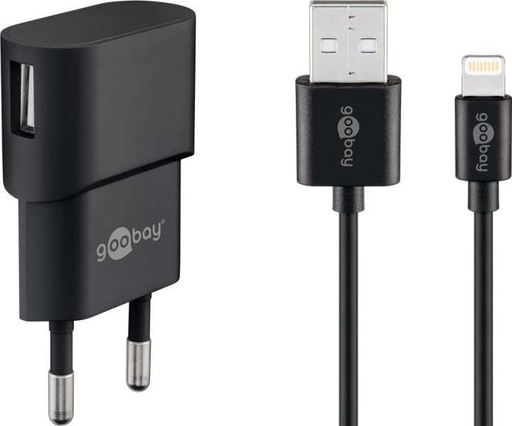 Goobay Apple Lightning laddningssats (5 W) Strömförsörjning med Apple Lightning-kabel 1 m (svart) i gruppen SMARTPHONES & TABLETS / Opladere og kabler / Vægoplader / Vægoplader Lightning hos TP E-commerce Nordic AB (C43984)