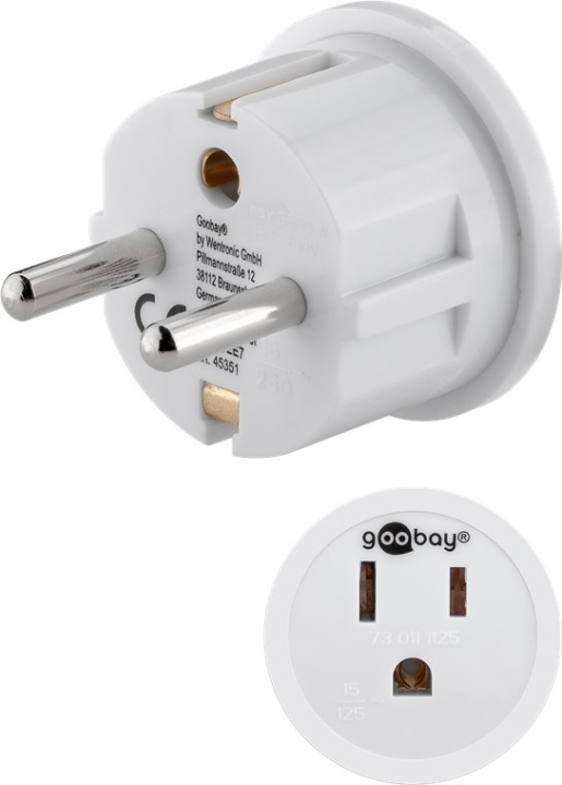 Goobay Nätadapter USA/Japan, vit stickkontakt med skyddsjord (typ F, CEE 7/7) > amerikanskt/japanskt uttag (typ B, NEMA 5-15, 3-polig) i gruppen HJEM, HUS & HAVE / Elektricitet & Belysning / Rejseadaptere hos TP E-commerce Nordic AB (C43988)