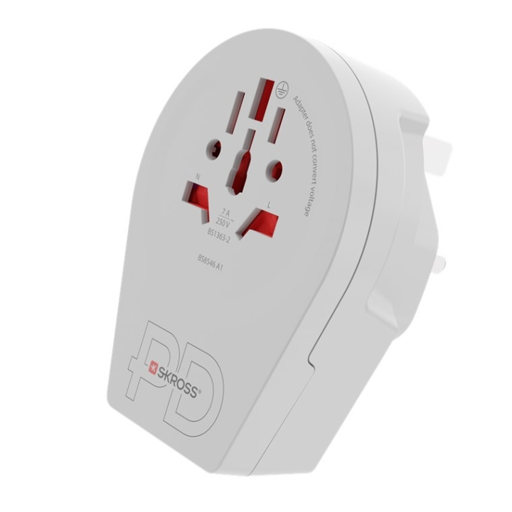 SKROSS World Adapter - World to UK USB-C™ PD för alla jordade och ojordade enheter (2- och 3-poliga), med integrerad, ultrasnabb USB-C™-laddare (Power Delivery) i gruppen HJEM, HUS & HAVE / Elektricitet & Belysning / Rejseadaptere hos TP E-commerce Nordic AB (C44117)