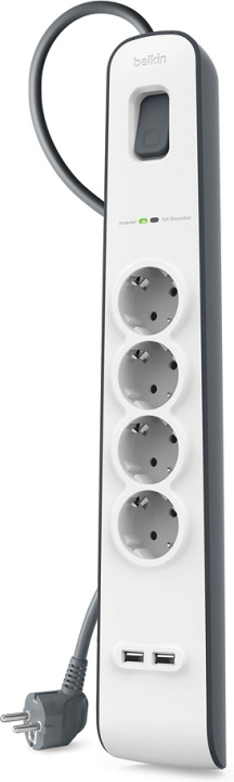 Belkin SurgePlus USB 4-osainen jatkojohto, 2 m i gruppen HJEM, HUS & HAVE / Elektricitet & Belysning / Stikdåse hos TP E-commerce Nordic AB (C44494)