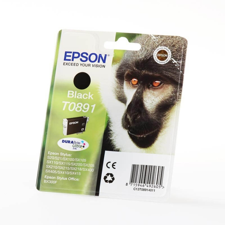 Epson Bläck C13T08914011 T0891 Svart, Apa i gruppen COMPUTERTILBEHØR / Printere og tilbehør / Blæk og toner / Blækpatroner / Epson hos TP E-commerce Nordic AB (C47097)