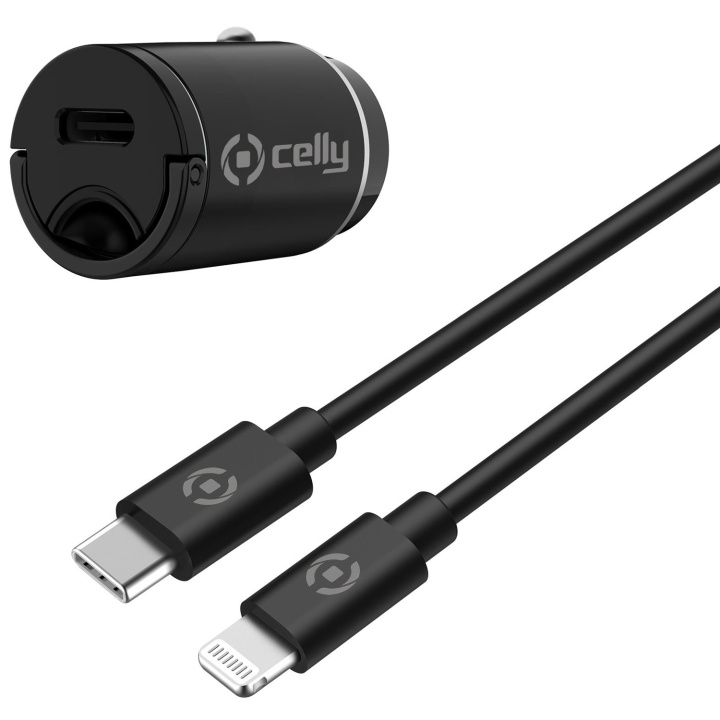 Celly Billaddare Mini USB-C PD 20W + USB-C till Lightning-kabel i gruppen SMARTPHONES & TABLETS / Opladere og kabler / Bilopladere / Bilopladere Type C hos TP E-commerce Nordic AB (C47163)