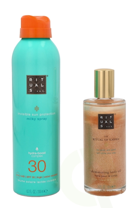 Rituals Karma Set 300 ml Karma Shimmering Body Oil 100ml/Invisible Sun Protection Milky Spray SPF30 200ml i gruppen SKØNHED & HELSE / Gaveæske / Gaveæske til hende hos TP E-commerce Nordic AB (C47625)