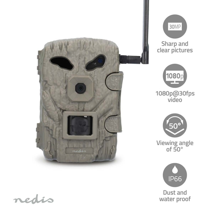 Nedis Wildlife Camera | 4G | 1080p@30fps | 30.0 MPixel | 2 MPixel CMOS | IP66 | 4G | Black No-Glow IR | Night vision | Viewing angle: 50 ° | Motion sensor | Detection angle: 50 ° | Detection range: 20 m | LCD Screen | Green i gruppen HJEMMEELEKTRONIK / Foto og video / Vildt/Vildmarks kameraer hos TP E-commerce Nordic AB (C47780)
