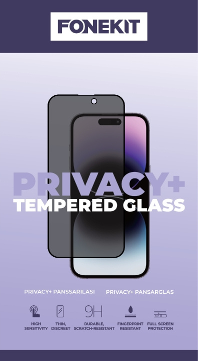 FoneKit Privacy+ Heltäckande härdat glas, iPhone 15 Pro Max i gruppen SMARTPHONES & TABLETS / Mobil Beskyttelse / Apple / iPhone 15 hos TP E-commerce Nordic AB (C47947)