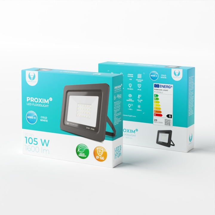 Forever Light PROXIM II - LED-projektør, 20W |6000K| IP66 i gruppen HJEM, HUS & HAVE / Elektricitet & Belysning / Udendørs belysning / LED forlygte hos TP E-commerce Nordic AB (C53923)