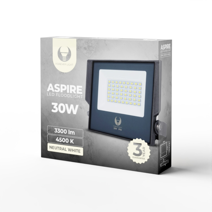 Forever Light ASPIRE - LED-projektør, 30W, 4500K, 3300lm, 230V i gruppen HJEM, HUS & HAVE / Elektricitet & Belysning / Udendørs belysning / LED forlygte hos TP E-commerce Nordic AB (C53929)