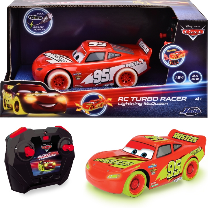 Jada RC Disney Cars Glow Racers - fjärrstyrd bil, Blixten McQueen i gruppen LEGETØJ, BØRN & BABY / Radiostyrede / Radiostyrede biler hos TP E-commerce Nordic AB (C55407)