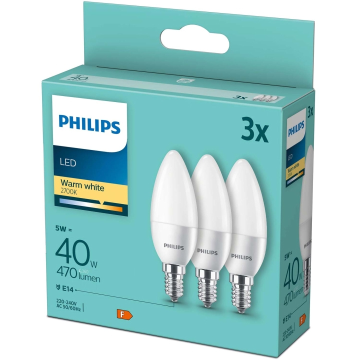 Philips 3-pack LED E14 Kron 5W (40W) Frost 470lm i gruppen HJEMMEELEKTRONIK / Lys / LED lamper hos TP E-commerce Nordic AB (C55458)