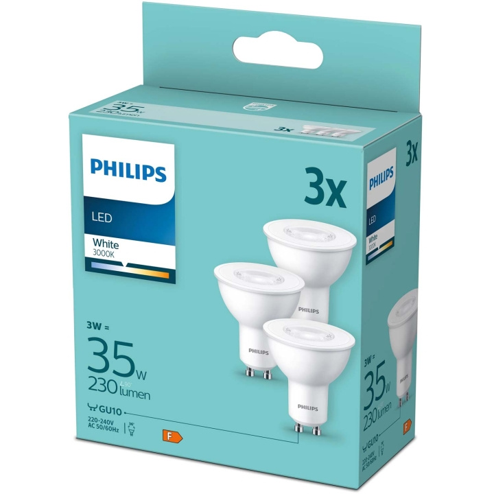 Philips 3-pack LED GU10 3W (35W) 3000K 230lm i gruppen HJEMMEELEKTRONIK / Lys / LED lamper hos TP E-commerce Nordic AB (C55460)