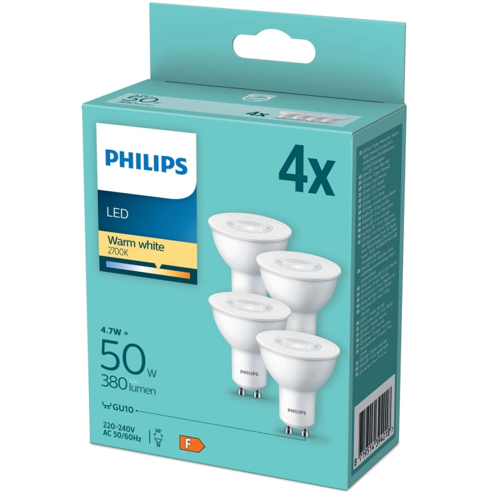Philips 4-pack LED GU10 4,6W (50W) 380lm i gruppen HJEMMEELEKTRONIK / Lys / LED lamper hos TP E-commerce Nordic AB (C55461)