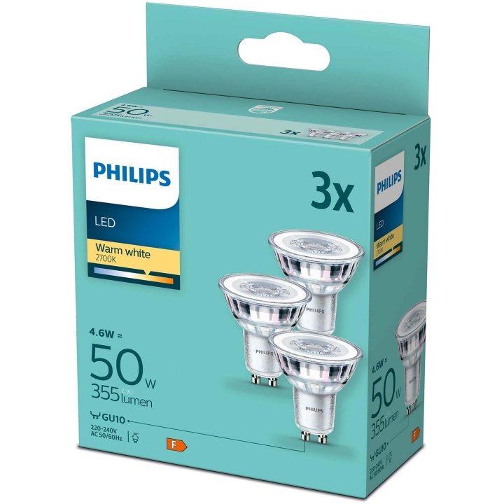 Philips 3-pack LED GU10 4,6W (50W) 355lm i gruppen HJEMMEELEKTRONIK / Lys / LED lamper hos TP E-commerce Nordic AB (C55462)