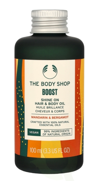 The Body Shop Boost Shine On Hair & Body Oil 100 ml Mandarin & Bergamot i gruppen SKØNHED & HELSE / Hår og styling / Hårpleje / Hår olie hos TP E-commerce Nordic AB (C56367)