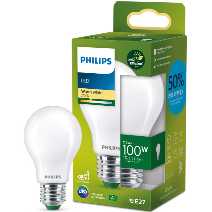 Philips LED E27 Normal 7,3W (100W) Frostad 1535lm 2700K Energiklass A i gruppen HJEMMEELEKTRONIK / Lys / LED lamper hos TP E-commerce Nordic AB (C57504)