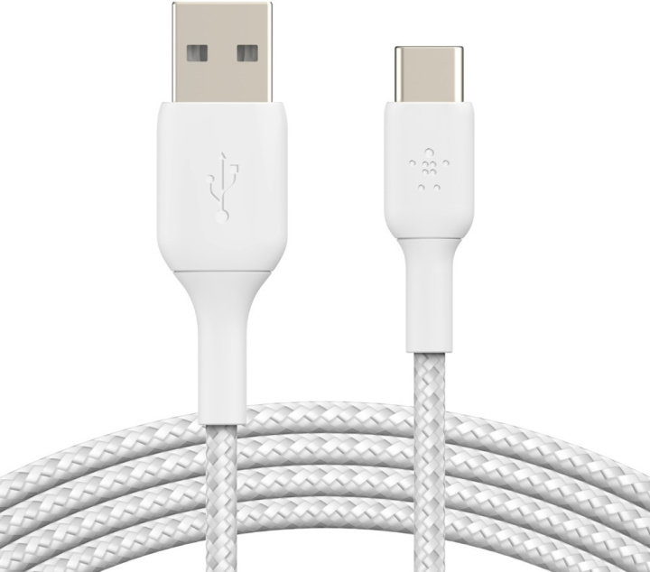 Belkin BOOST CHARGE™ USB-A - USB-C kabel flettet, 3 m, hvid i gruppen COMPUTERTILBEHØR / Kabler og adaptere / USB / USB-C hos TP E-commerce Nordic AB (C57677)