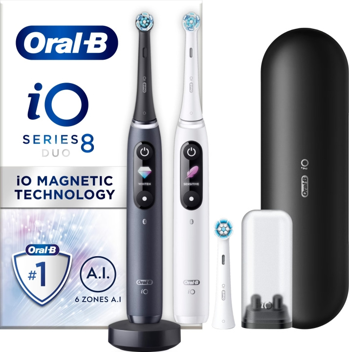 Oral B iO Series 8 Duo Pack - elektrisk tandborste, vit /svart i gruppen SKØNHED & HELSE / Oral pleje / Elektriske tandbørster hos TP E-commerce Nordic AB (C57803)