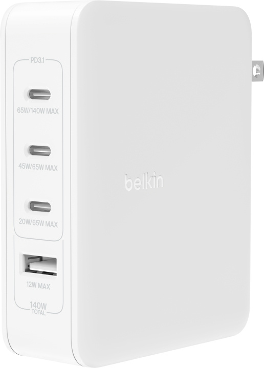 Belkin BoostCharge Pro 4-ports GaN 140 W nätladdare i gruppen SMARTPHONES & TABLETS / Opladere og kabler / Vægoplader / Væg oplader Type C hos TP E-commerce Nordic AB (C57822)