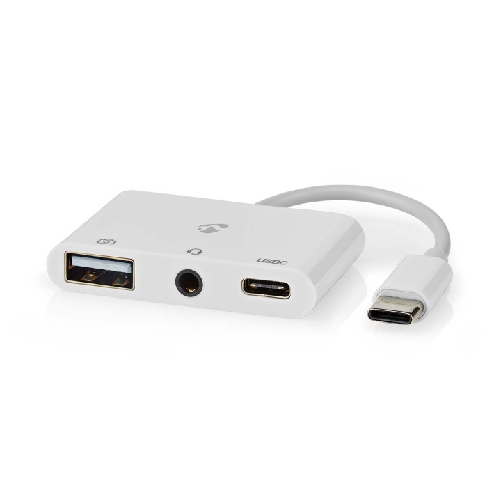 Nedis USB Multi-Port Adapter | 3-in-1 | USB 2.0 | USB-C™ Han | USB-A Hun / USB-C™ Hun / 3.5 mm Hunstik | 480 Mbps | 0.10 m | Runde | Nikkelplateret | PVC | Hvid | Box i gruppen COMPUTERTILBEHØR / Computer Tilbehør / USB-hubs hos TP E-commerce Nordic AB (C57851)