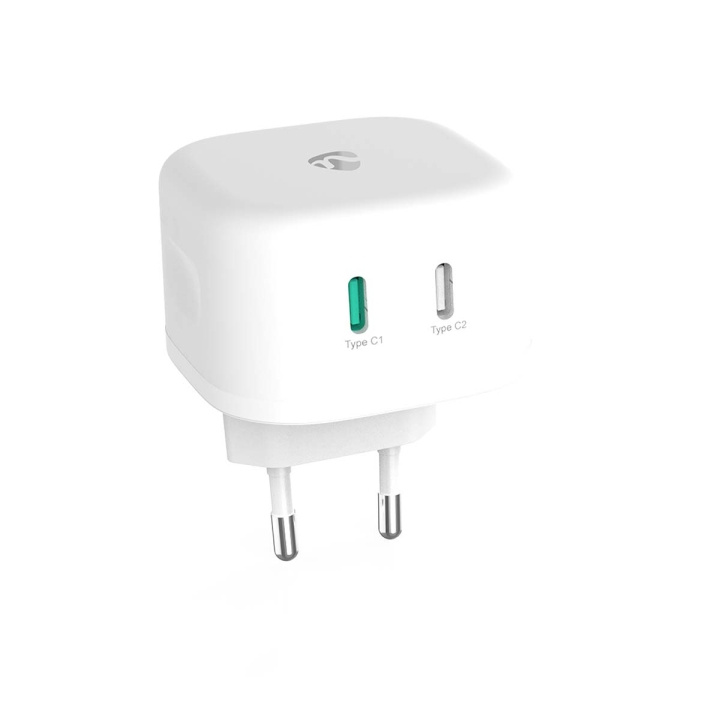 Nedis Vægoplader | 45 W | GaN | Hurtigopladningsfunktion | 2.25 A / 3.0 A | Antal output: 2 | 2x USB-C™ | Automatisk Valgt Spænding i gruppen SMARTPHONES & TABLETS / Opladere og kabler / Vægoplader / Væg oplader Type C hos TP E-commerce Nordic AB (C57885)