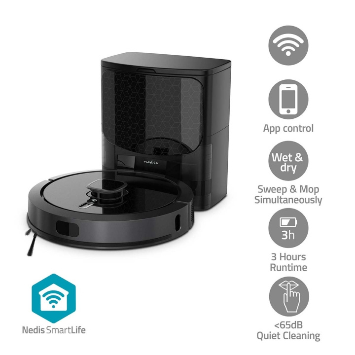 Nedis SmartLife Robot Støvsuger | Lasernavigation | Wi-Fi | Kapacitet Collection Reservoir: 0.6 l | Automatisk opladning | Maksimal driftstid: 3 timer | Sort | Android™ / IOS i gruppen HJEM, HUS & HAVE / Rengøringsmidler / Støvsugere og tilbehør / Robot Støvsuger hos TP E-commerce Nordic AB (C57898)