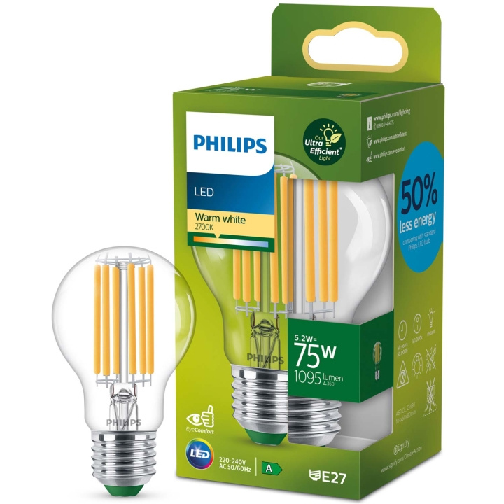 Philips LED E27 Normal 5,2W (75W) Klar 1095lm 2700K Energiklass A i gruppen HJEMMEELEKTRONIK / Lys / LED lamper hos TP E-commerce Nordic AB (C58113)