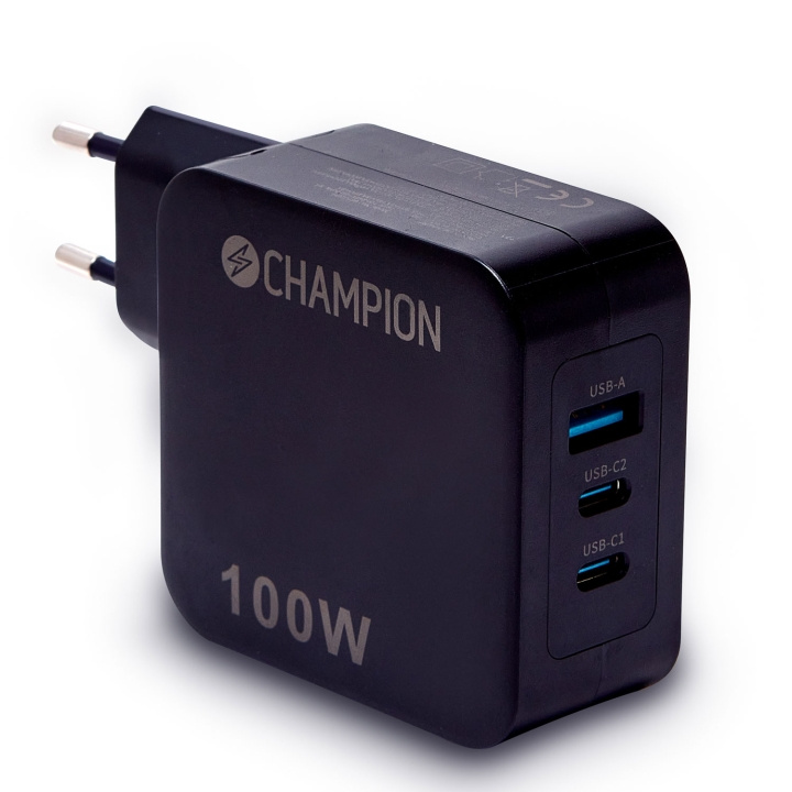 Champion Laddare 100W PD / QC Svart i gruppen SMARTPHONES & TABLETS / Opladere og kabler / Vægoplader / Væg oplader Type C hos TP E-commerce Nordic AB (C58658)