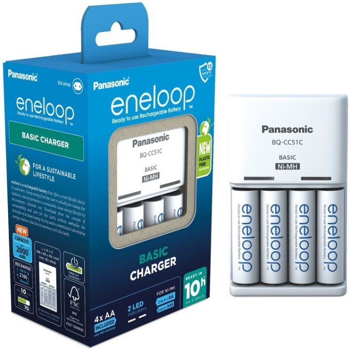 Panasonic Eneloop BQ-CC51 laddare + 4 st 2000 mAh AA-batterier i gruppen HJEMMEELEKTRONIK / Batterier og opladere / Genopladelige batterier / AA hos TP E-commerce Nordic AB (C58864)