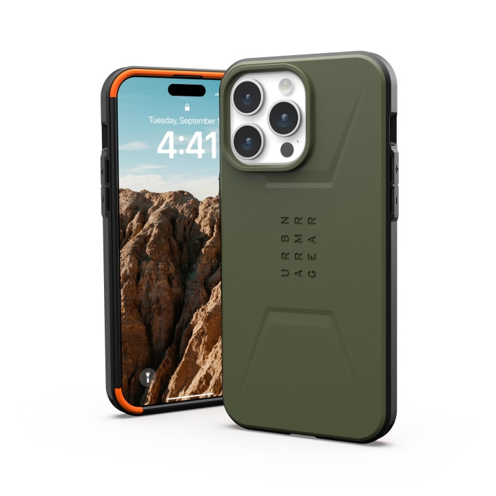 Urban Armor Gear iPhone 15 Pro Max Civilian Magsafe - Olive Drab i gruppen SMARTPHONES & TABLETS / Mobil Beskyttelse / Apple / iPhone 15 hos TP E-commerce Nordic AB (C59812)