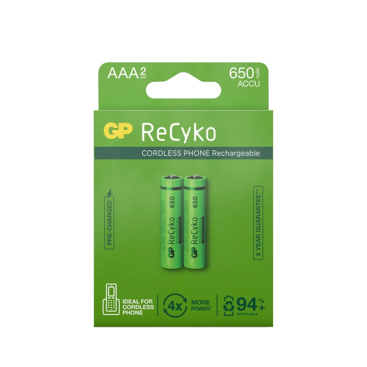 GP ReCyko NiMH 650mAh AAA 2-pak (PB) i gruppen HJEMMEELEKTRONIK / Batterier og opladere / Genopladelige batterier / AAA hos TP E-commerce Nordic AB (C60012)