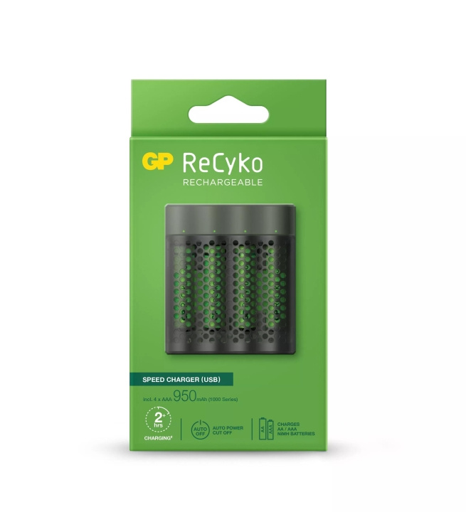 GP ReCyko Speed Charger w/4xAAA 950mAh (PB) i gruppen HJEMMEELEKTRONIK / Batterier og opladere / Genopladelige batterier / AAA hos TP E-commerce Nordic AB (C60016)