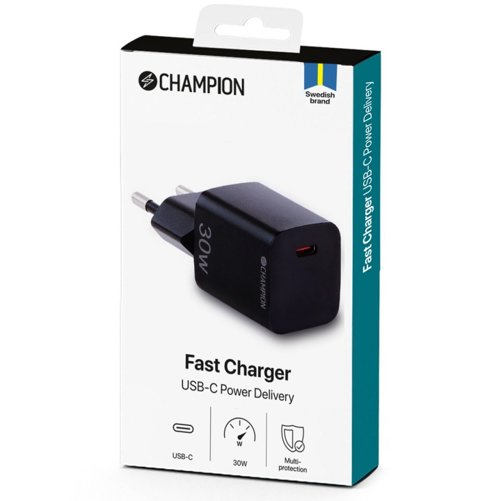 Champion Laddare 30W PD Svart i gruppen SMARTPHONES & TABLETS / Opladere og kabler / Vægoplader / Væg oplader Type C hos TP E-commerce Nordic AB (C60260)