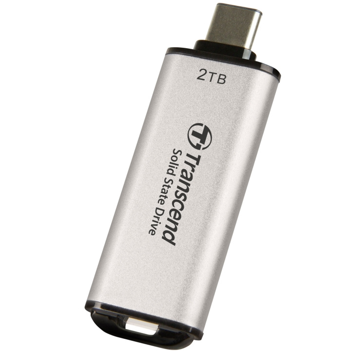 Transcend Portabel Mini SSD ESD300C USB-C 2TB 10Gbps (R1050/W950 Mb/s) Silver i gruppen COMPUTERTILBEHØR / Computer Tilbehør / Eksterne harddiske hos TP E-commerce Nordic AB (C60279)