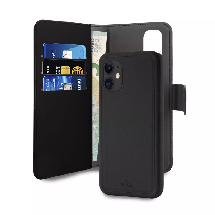 Puro iPhone 12 Mini EcoLeather Wallet Detach. black i gruppen SMARTPHONES & TABLETS / Mobil Beskyttelse / Apple / iPhone 12 Mini / Cover hos TP E-commerce Nordic AB (C60611)