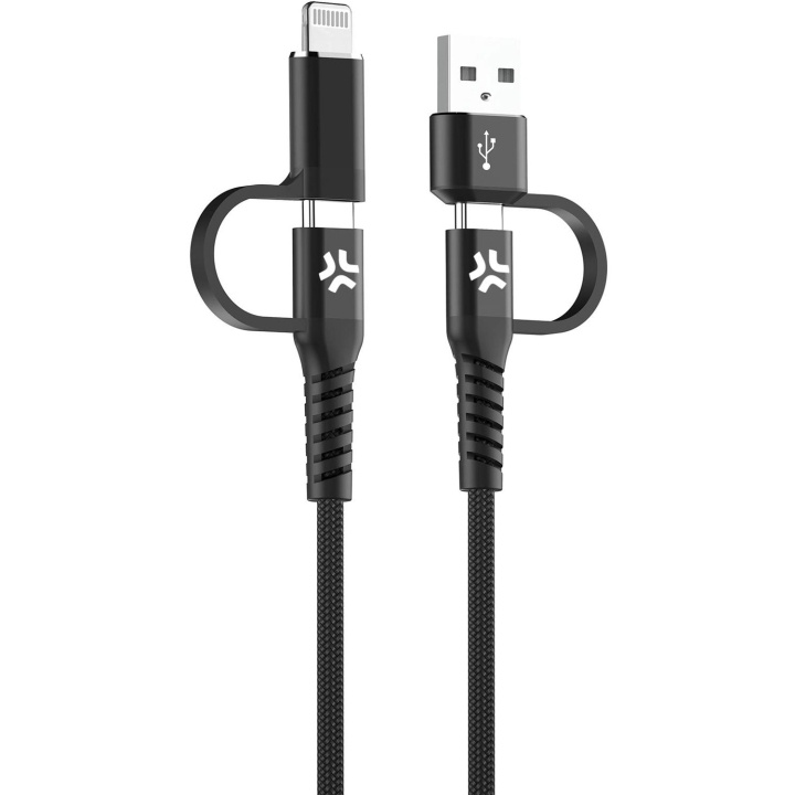 Celly 4-i-1-kabel USB-C/USB-A till USB-C/Lightning Max 60W 2 m Svart i gruppen SMARTPHONES & TABLETS / Opladere og kabler / Kabler / Kabler Lightning hos TP E-commerce Nordic AB (C61392)