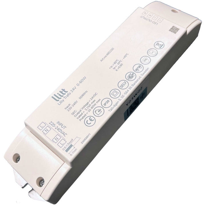 Llitt Lilly Driver Transformator för LED-strip 24V 0-60W IP20 i gruppen HJEM, HUS & HAVE / Smart hjem / Smart belysning hos TP E-commerce Nordic AB (C62174)