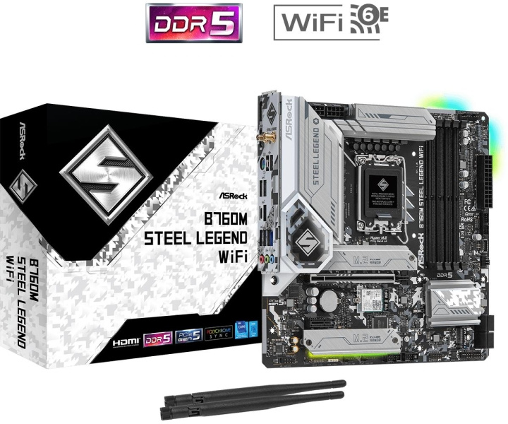 ASRock B760M Steel Legend WiFi Micro-ATX LGA1700 Intel B760 i gruppen COMPUTERTILBEHØR / Computerkomponenter / Bundkort hos TP E-commerce Nordic AB (C62536)