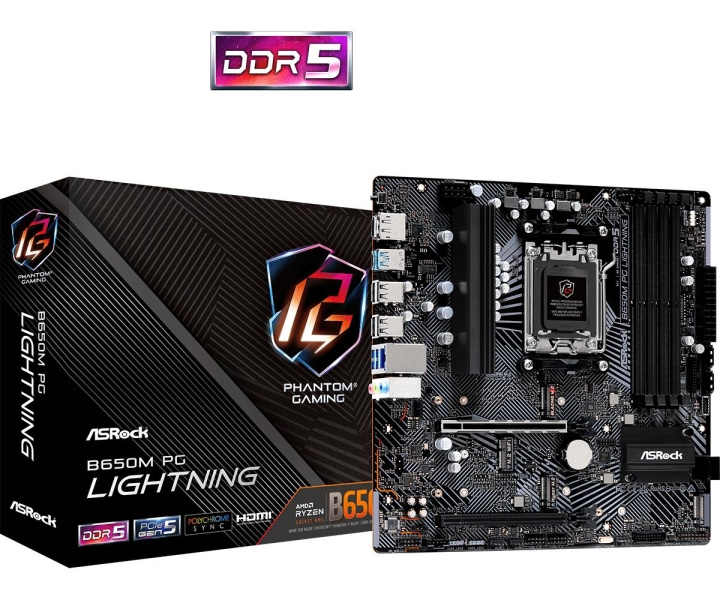 ASRock B650M PG Lightning Motherboard Micro ATX AM5 Socket DDR5 i gruppen COMPUTERTILBEHØR / Computerkomponenter / Bundkort hos TP E-commerce Nordic AB (C62578)