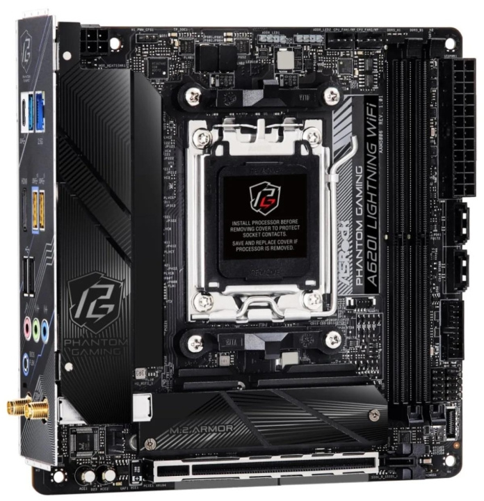 ASRock Phantom Gaming A620I Lightning WiFi Micro-ATX Socket AM5 AMD A620 i gruppen COMPUTERTILBEHØR / Computerkomponenter / Bundkort hos TP E-commerce Nordic AB (C62582)