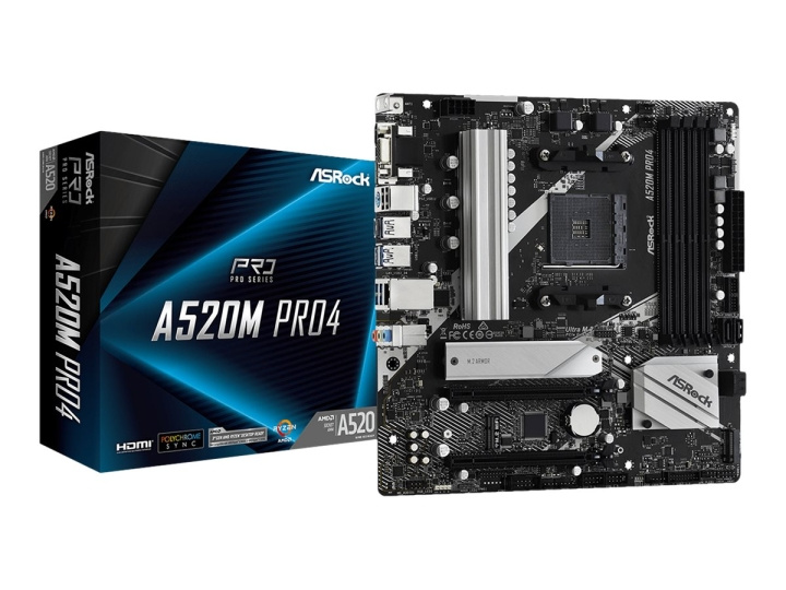 ASRock A520M Pro4 Micro-ATX AM4 AMD A520 i gruppen COMPUTERTILBEHØR / Computerkomponenter / Bundkort hos TP E-commerce Nordic AB (C62637)