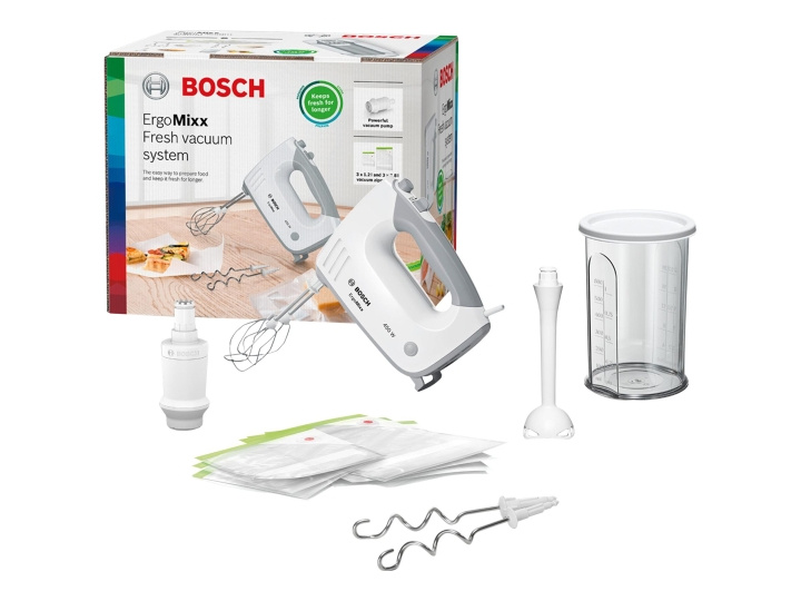 Bosch ErgoMixx MFQ364V0 Håndmixer Turbofunktion Hvid i gruppen HJEM, HUS & HAVE / Husholdningsapparater / Foodprocessor og køkkenassistenter / Mixer & Blender hos TP E-commerce Nordic AB (C62711)