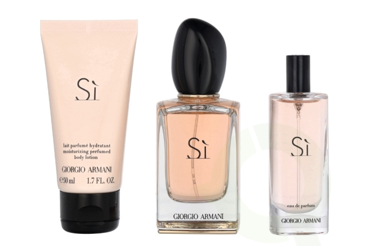 Armani Si Giftset 115 ml Edp Spray 50ml/Edp Travel Spray 15ml/Body Lotion 50ml i gruppen SKØNHED & HELSE / Gaveæske / Gaveæske til hende hos TP E-commerce Nordic AB (C62985)