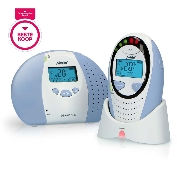 Alecto DBX-88 ECO Full Eco DECT babyalarm med display hvid/blå i gruppen LEGETØJ, BØRN & BABY / Børns sikkerhed / Babyalarmer hos TP E-commerce Nordic AB (C64470)
