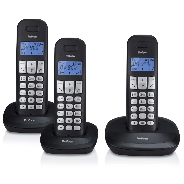 Profoon PDX-1130 DECT telefon med 3 håndsæt sort i gruppen HJEMMEELEKTRONIK / Lyd & billede / Fast telefoni / Trådløse telefoner hos TP E-commerce Nordic AB (C64487)