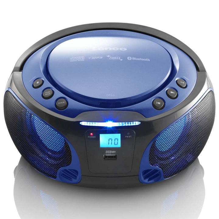 Lenco Bærbar FM-radio CD/MP3/USB/Bluetooth®-afspiller med LED-belysning Blå i gruppen HJEMMEELEKTRONIK / Lyd & billede / Hjemmebiograf, HiFi & Bærbar / Bærbar musikafspiller / CD-afspiller hos TP E-commerce Nordic AB (C64492)
