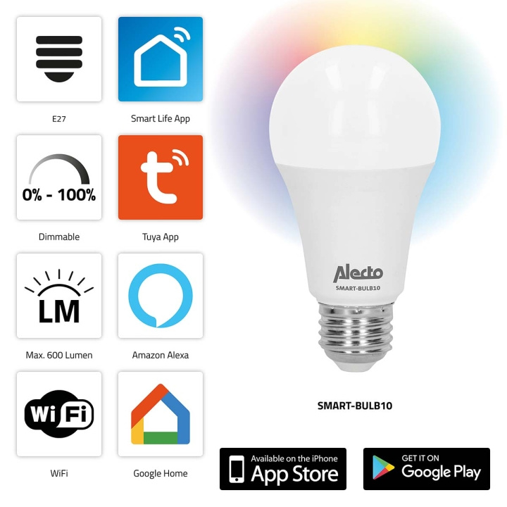 Alecto SMART-BULB10 Smart LED-farvelampe med Wi-Fi i gruppen HJEM, HUS & HAVE / Smart hjem / Smart belysning hos TP E-commerce Nordic AB (C64497)