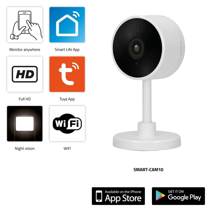Alecto SMART-CAM10 Smart Wi-Fi-kamera IP-kamera egnet til hjemmeautomatisering i gruppen HJEM, HUS & HAVE / Alarm, Sikkerhed & Overvågning / Overvågningskameraer / Digital (netværk) / Indendørs kameraer hos TP E-commerce Nordic AB (C64498)
