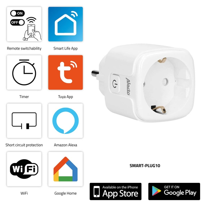 Alecto SMART-PLUG10 Smart Wi-Fi-stik 16A 3680W i gruppen HJEM, HUS & HAVE / Smart hjem / Smart plugs hos TP E-commerce Nordic AB (C64502)